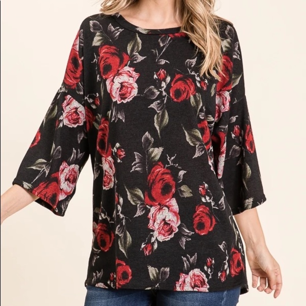 Relaxed Soft Knit Tunic - Black Floral